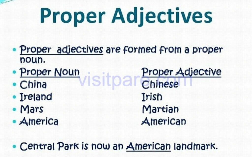Proper Adjective (Kata Sifat Nama Diri)