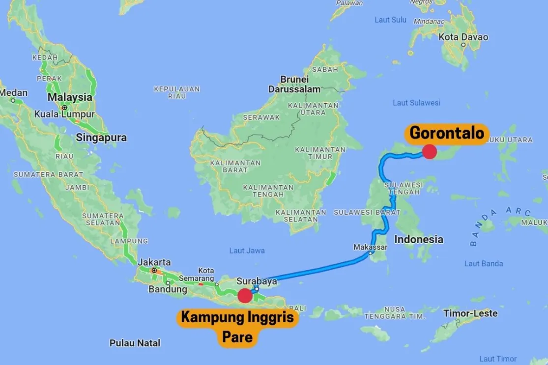 Rute Menuju Kampung Inggris Pare dari Gorontalo