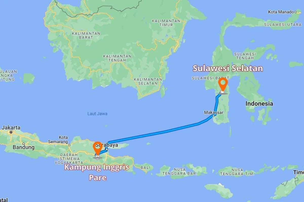 Rute ke Kampung Inggris Pare dari Sulawesi Selatan