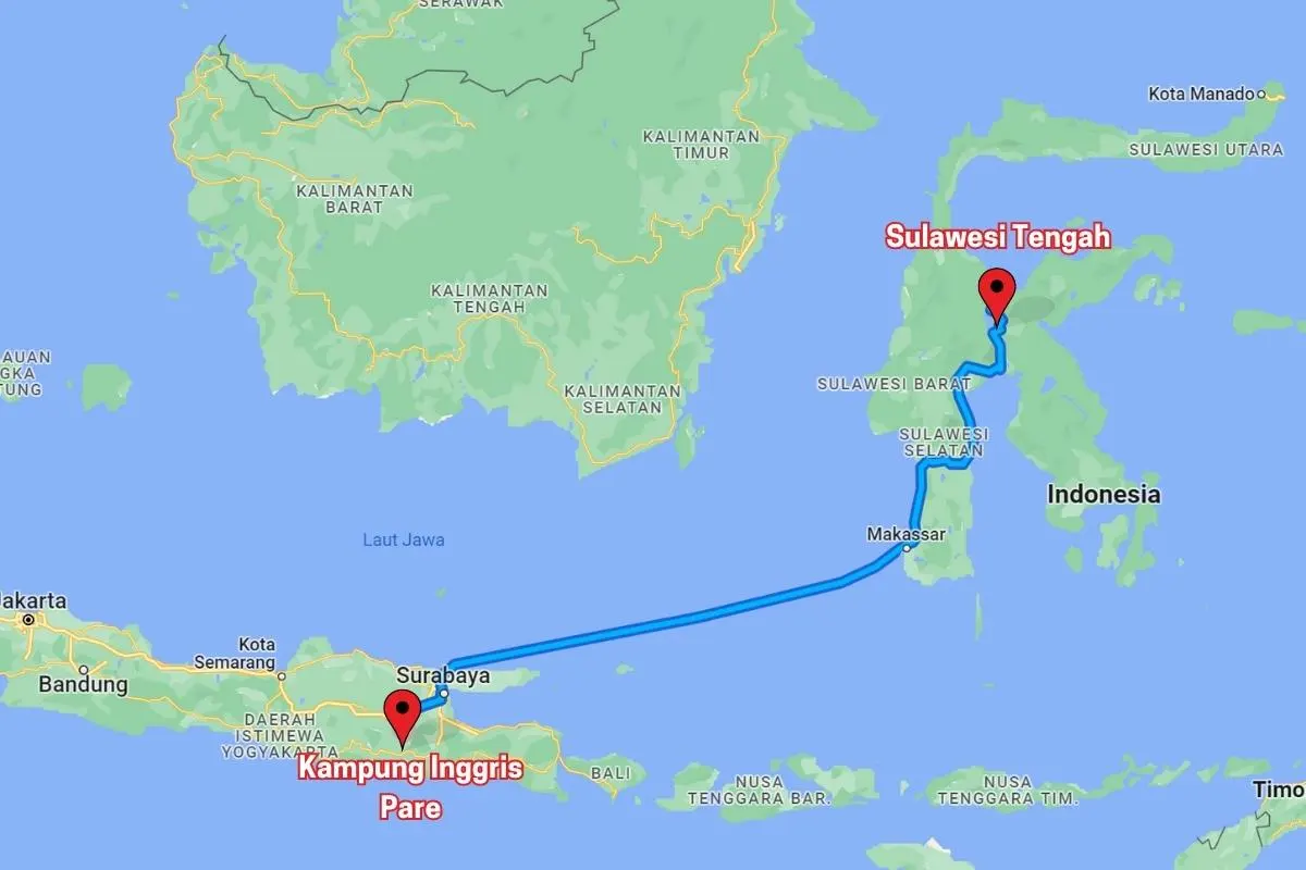 Rute ke Kampung Inggris Pare dari Sulawesi Tengah